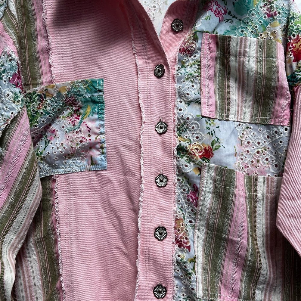 Nwot Pol Patchwork Button-Up Shacket, S - image 2